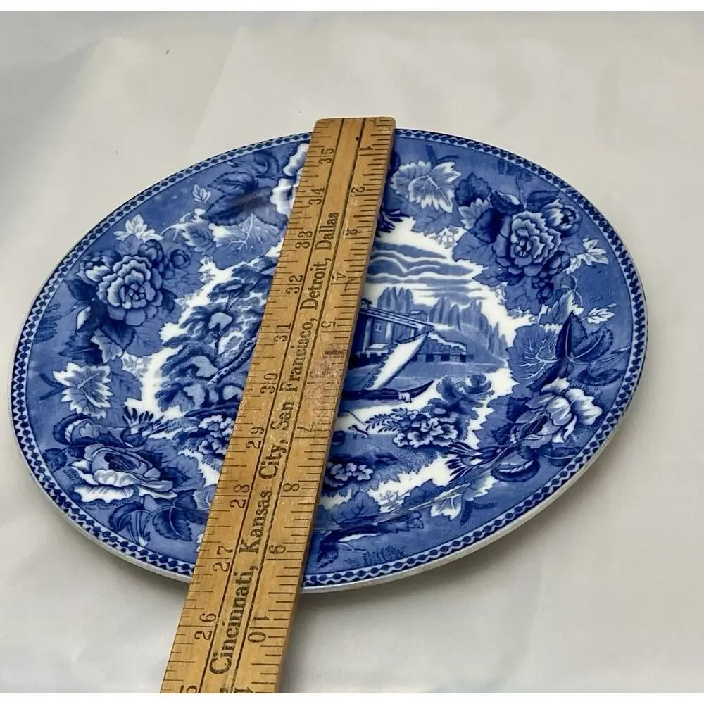 Lovely Antique Wedgwood 'Landscape' Blue Rose Border' Plate C 1889+